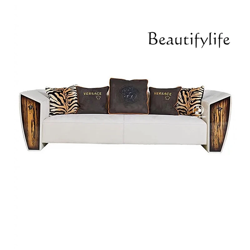 

Italian flannel sofa light luxury luxury luxury living room home simple backrest straight sofa