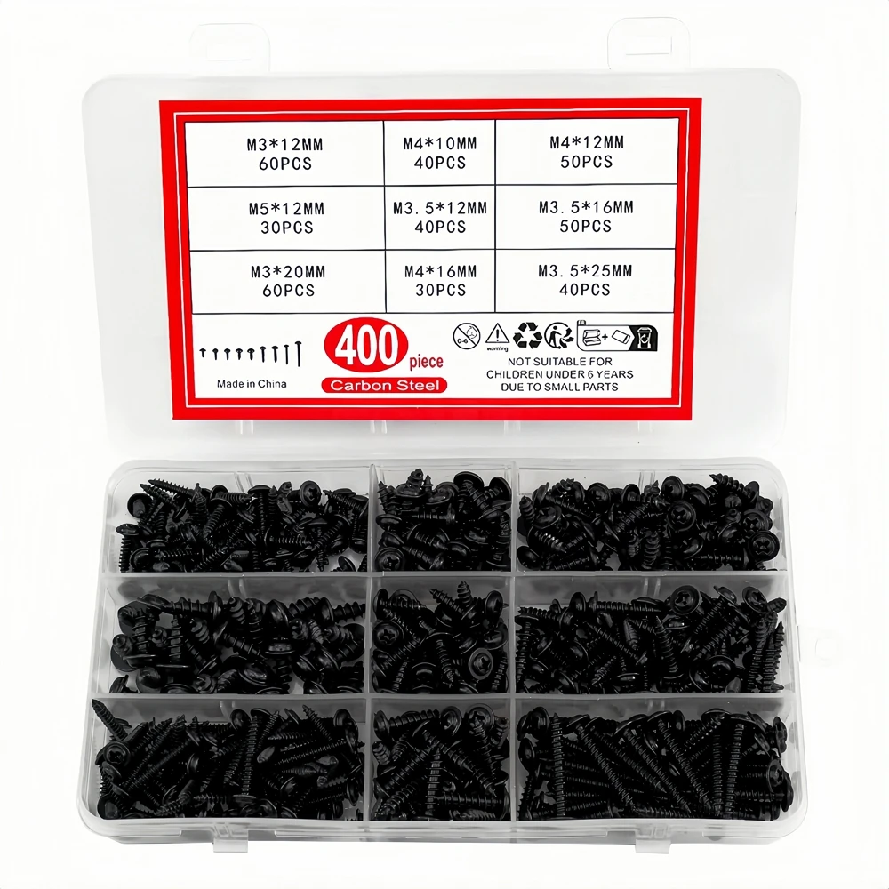 400pcs M3 M3.5 M4 M5 Flat Head Phillips Screws Assortment Kit Bolt Assortment Kit Set for Laptop Computer Electronic Products