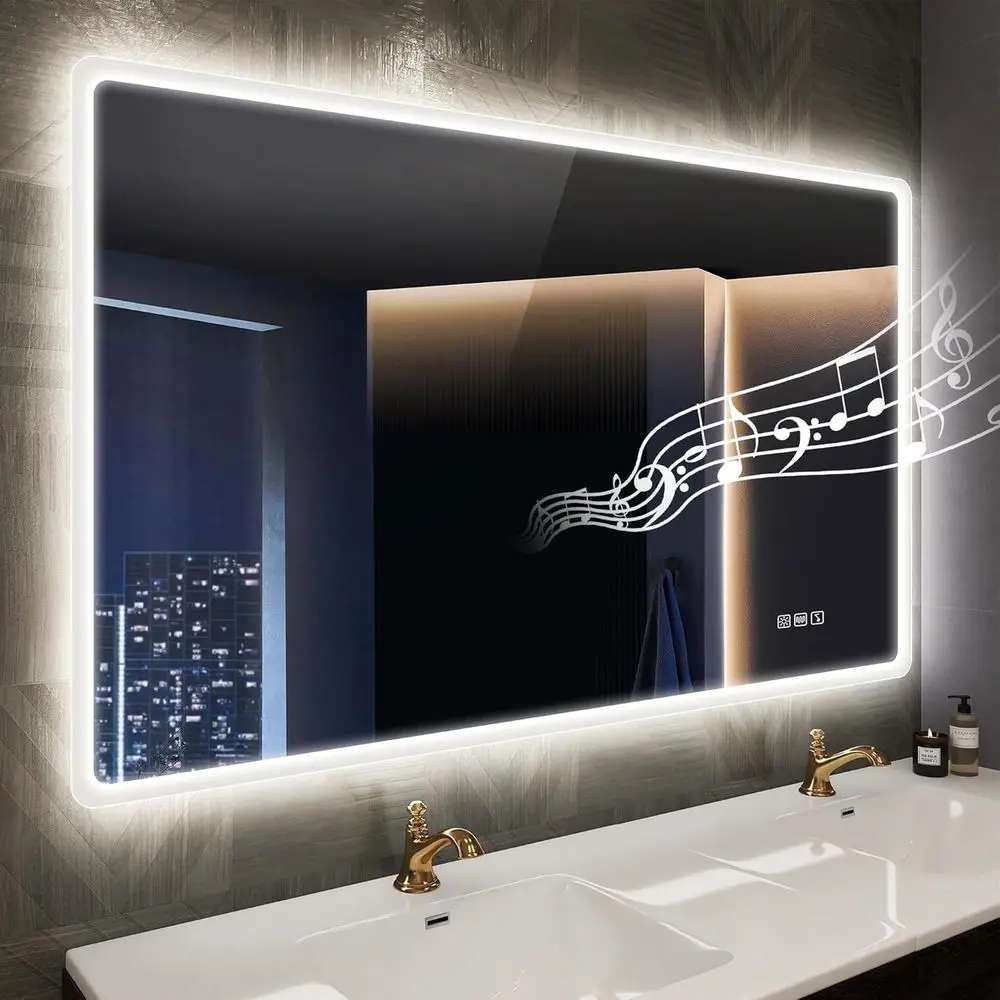 

40"x28" LED-Bathroom-Mirror-with-Lights, Wall-Mounted with Bluetooth Speaker, Anti-og, 3 Color Temperature, Dimmable Brightn, Wa