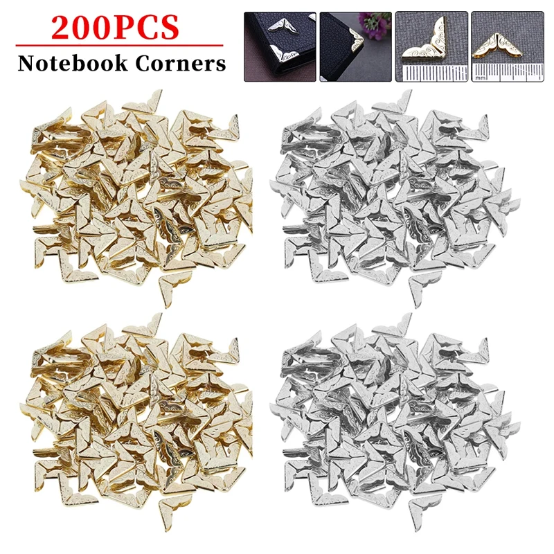 200 Stück Bucheckenschutz aus Metall, Ton, Scrapbooking, Alben, Menüs, Ordner, Eckenschutz, Kartendatei, Menü, Ecken, Buch