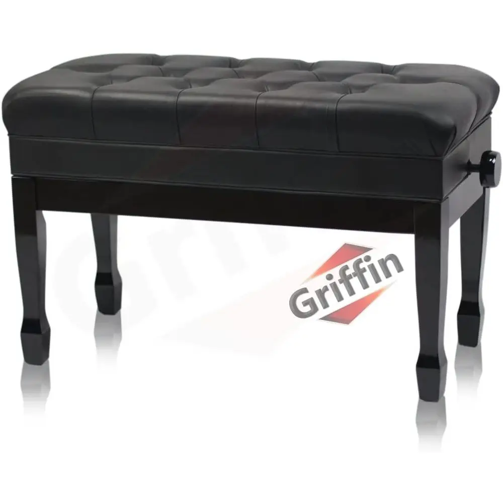 

Griin Piano Bench (Genuine Leather Plus Series) – Oversize Duet Keyboard Stool with Black Wood e, 2-Person Seat, Storage or Musi