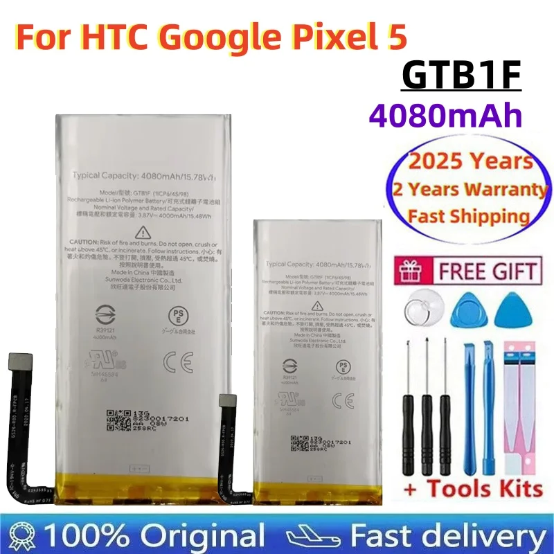 

100% Original New High Quality GTB1F 4080mAh Phone Replacement Battery For Google Pixel 5 GD1YQ GTT9Q Batteries Bateria + Tools