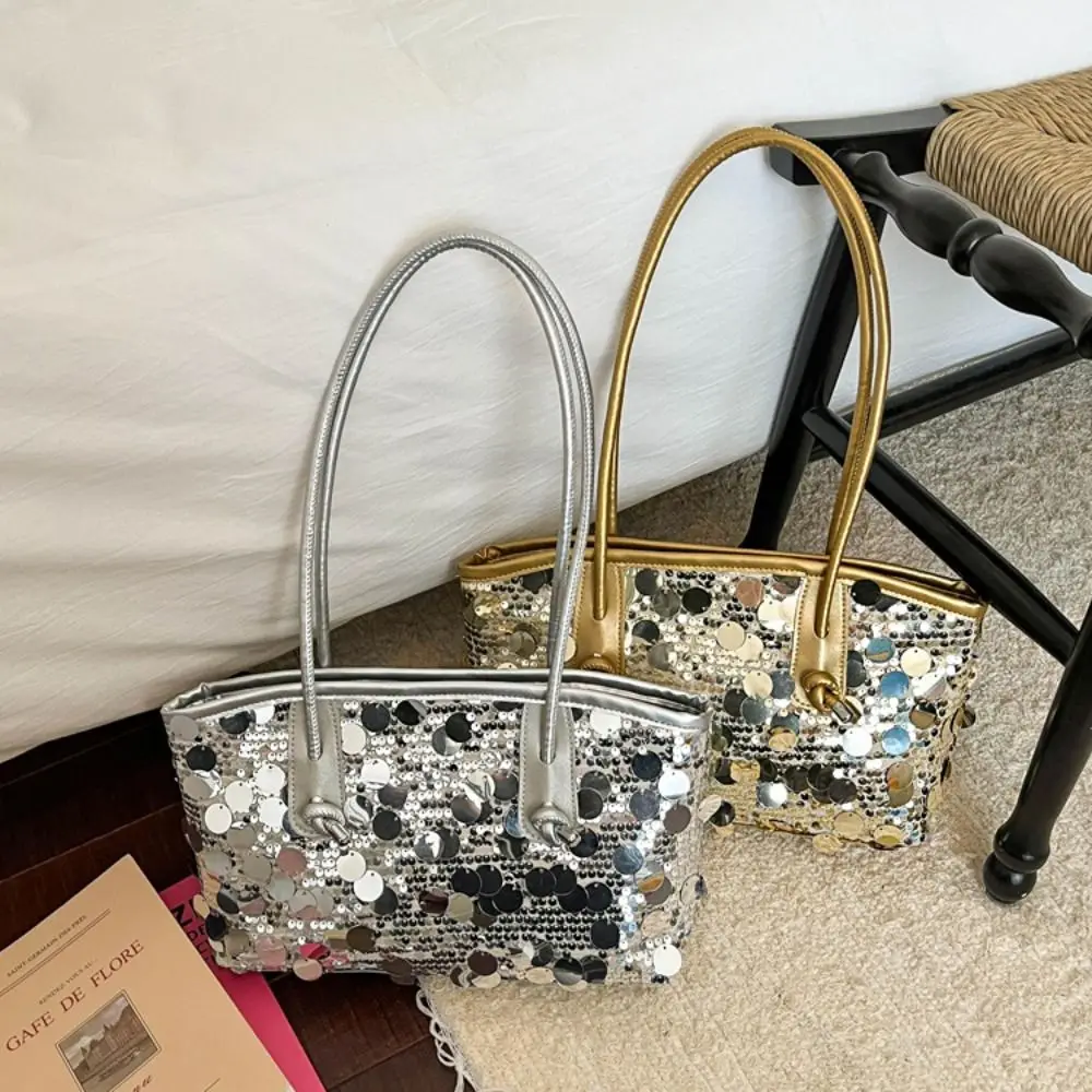Fashion Shiny Sequin Tote Bag Sequined Fashion Blingbling Handbag Large Underarm Bag Glitter Shoulder Bag Shopping