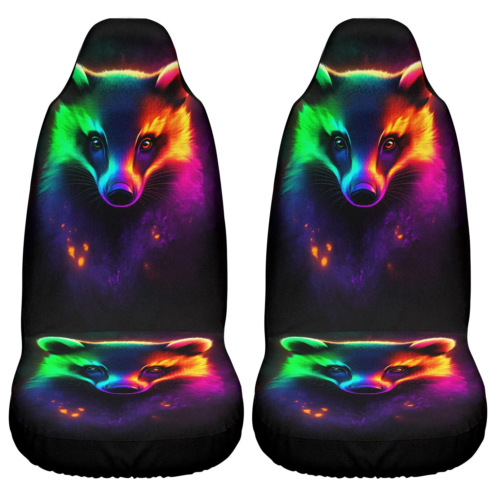 2pcs Car Seat Covers | Car Seat Covers Rainbow Fox Print Universal Fit For Car Interior Decoration With Vibrant Colorful Animal
