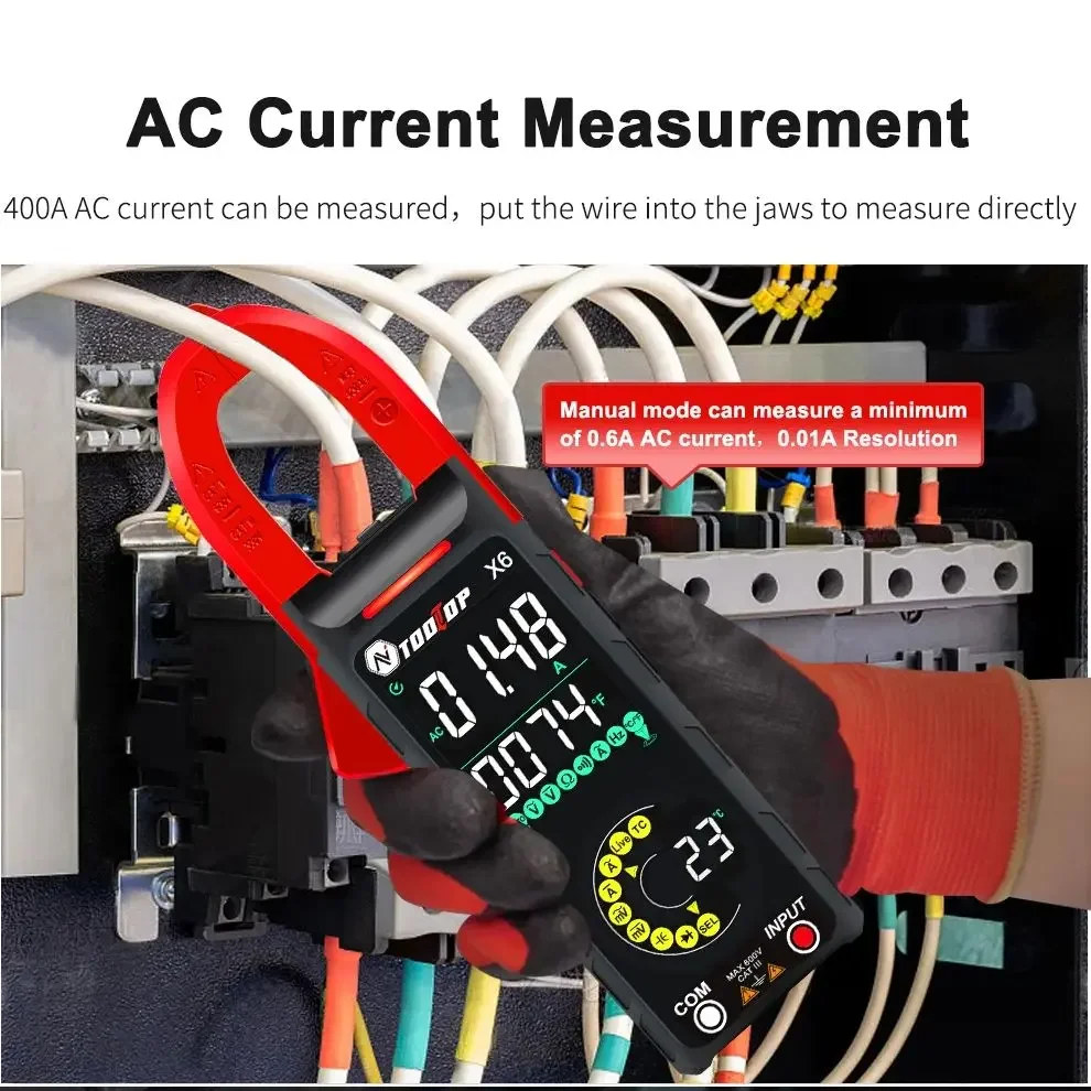 TOOLTOP X6 400A 600V DC/zacisk av multimetr AC DC woltomierz Hz pojemnościowy NCV nohmic dioda zacisk miernik