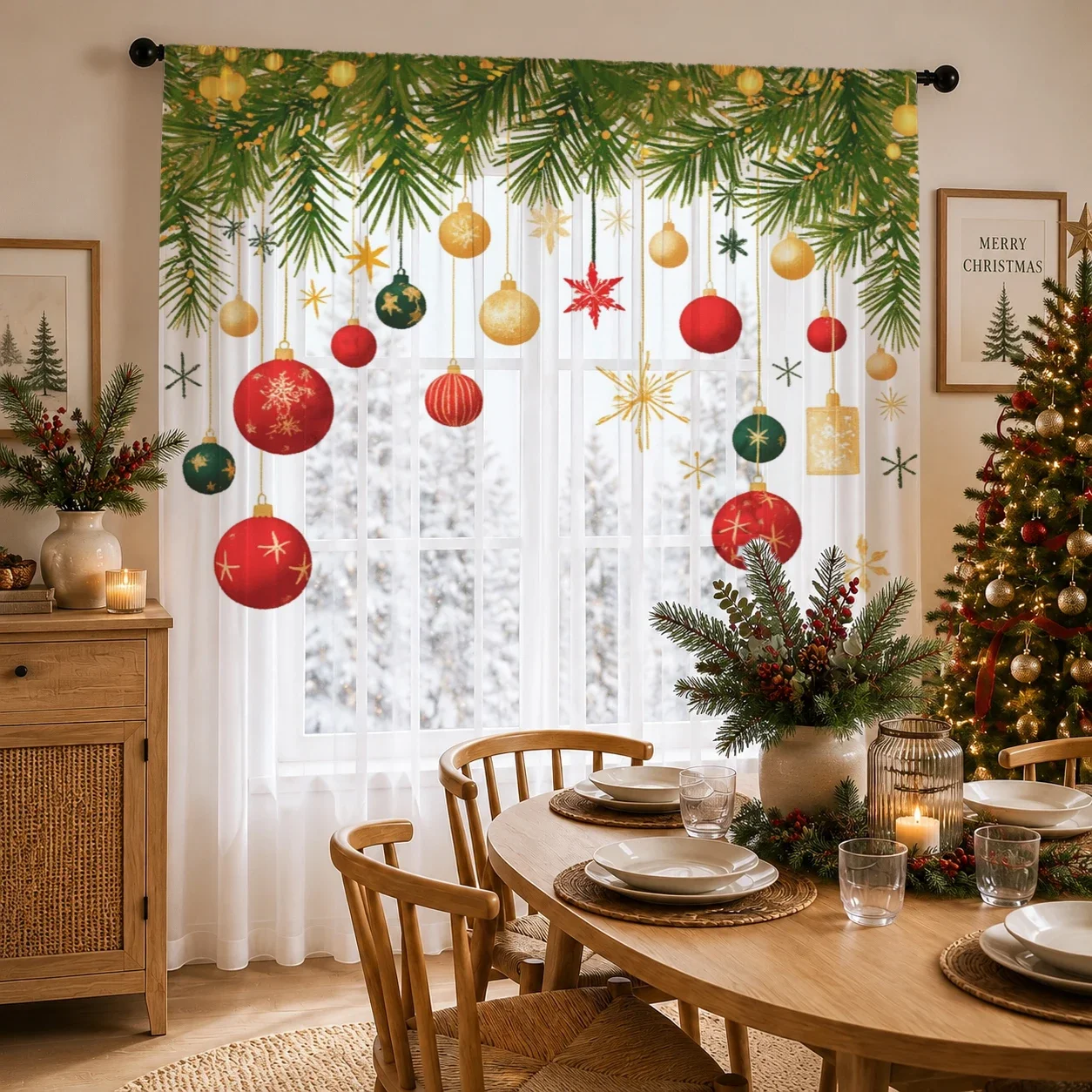 Christmas Gradient Sheer Curtain, Good Quality Light Reducing Privacy Voile for Living/Bedroom/Kids Room,Mother's Day Gift