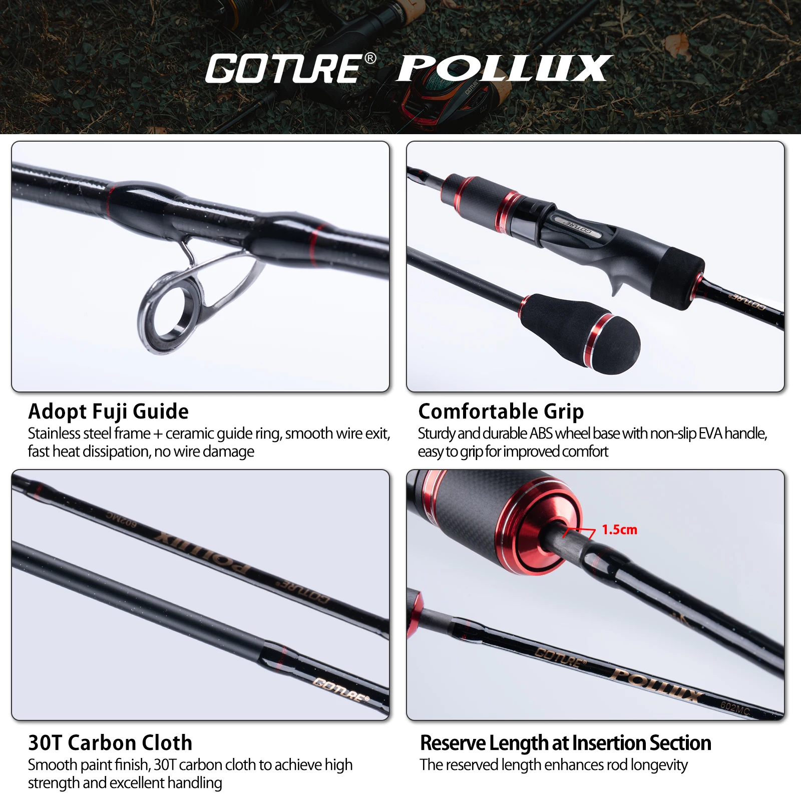 Imagem -05 - Goture-fibra de Carbono Girando Hastes de Fundição Anel de Guia Vara de Pesca de Jigging Lento Pollux Fuji Pesca do Barco do Mar ml m mh Poder 30t