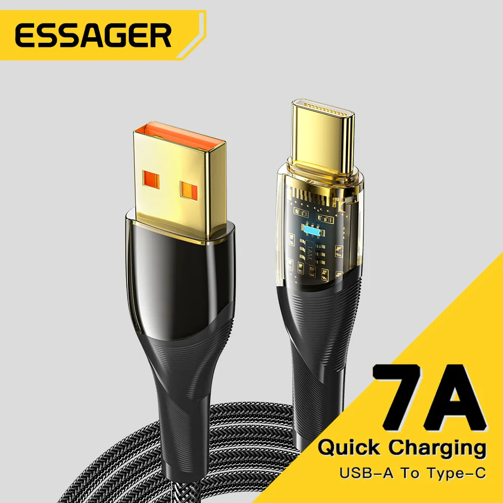 Essager 7A USB Type C Cable PD 100W Fast Charging Wire USB-C Charger Data Cord For Huawei P50 P40 OPPO K10 Honor Oneplus Poco F3