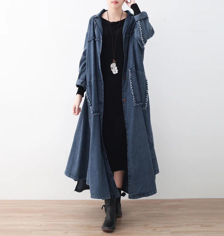 

SuperAen 2023 Autumn Women's European and American Fashion Loose Irregular Solid Color Trench Denim Coat