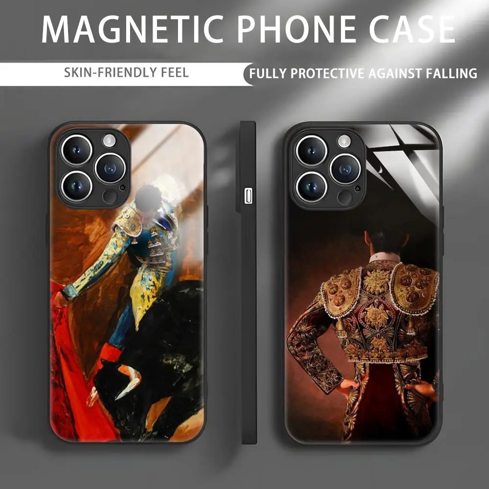 Spanish bullfighter ins Phone Case For iPhone 16 15 14 13 12 11 X XR XS 8 Plus Mini Pro Max Glass Magnetic Phone Case