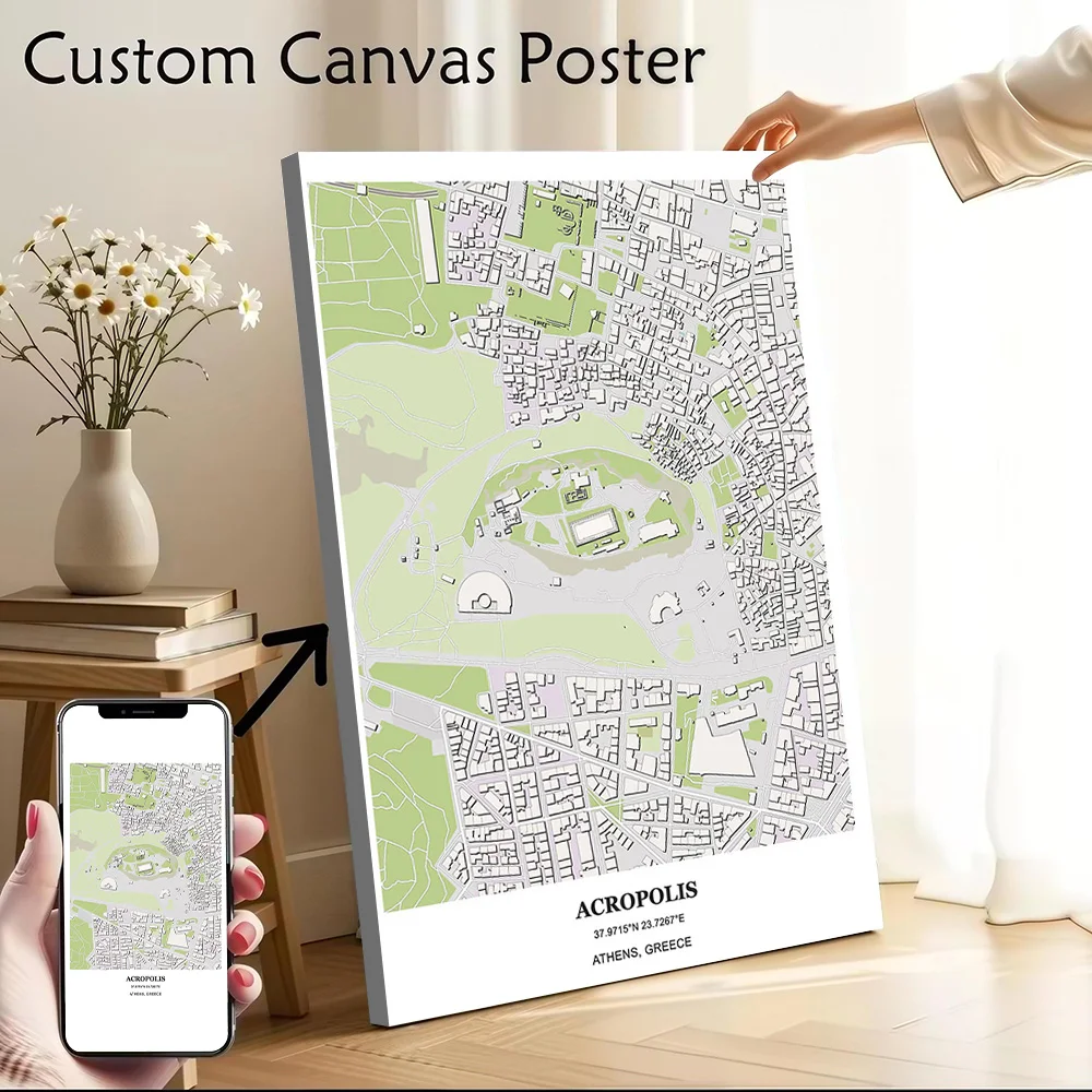 Acropolis Map Canvas Poster Wall Art Customizable High Quality Printed Picture for Bedroom Decoration Decor Room Painting Mural