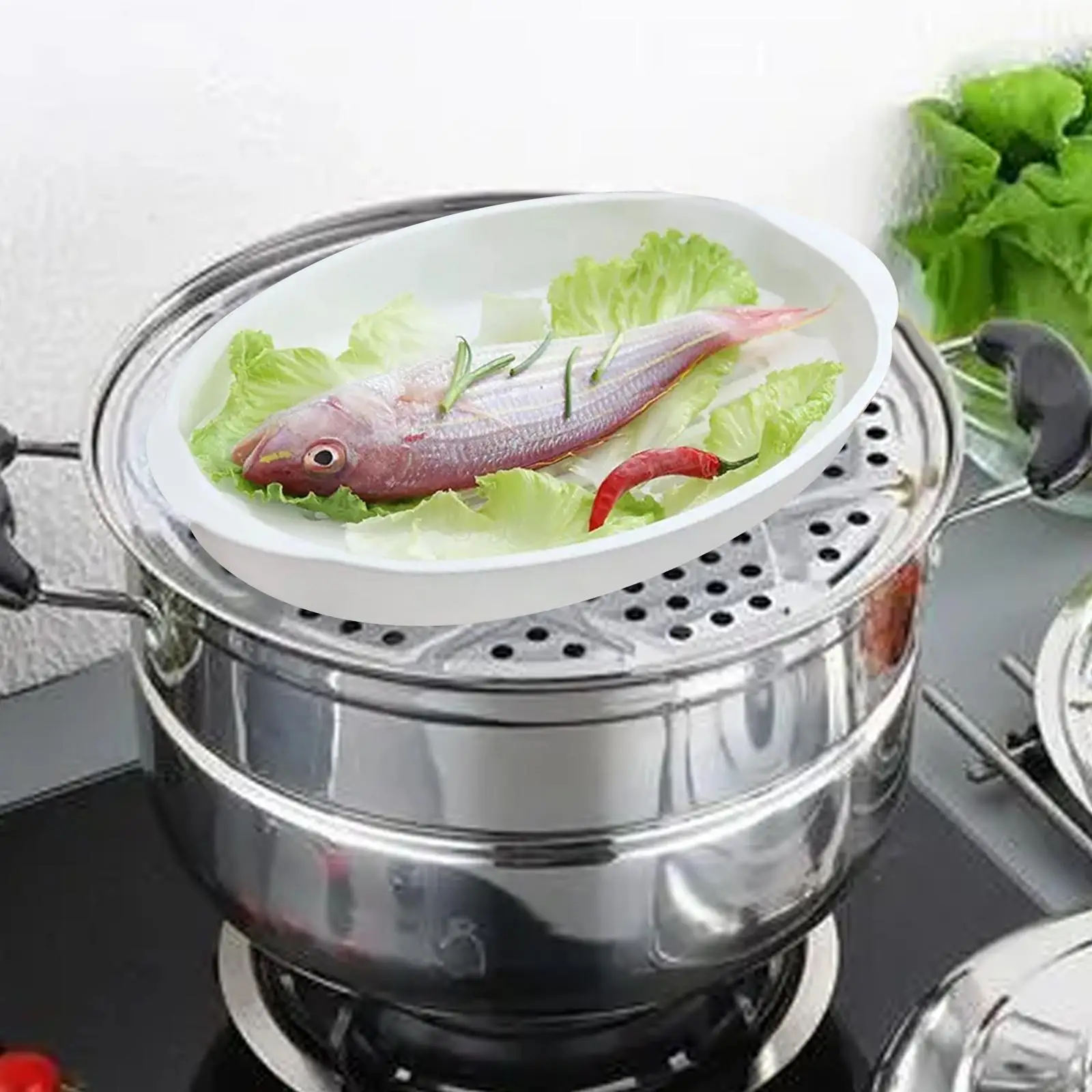 Microwave Steamer Cooker with Vented Lid Food Cook Tool Tray Steamed Fish Container Cook Container for Steamed Vegetables Bread