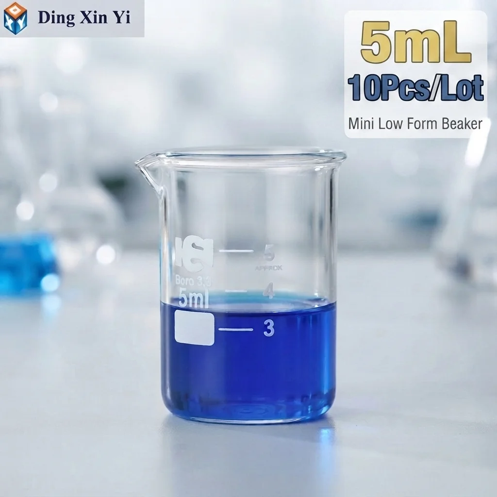 DXY 10Pcs/Lot 5mL Mini Low Form Glass Beaker Borosilicate 3.3 Chemistry Lab Graduated Measuring Cup with Spout for School