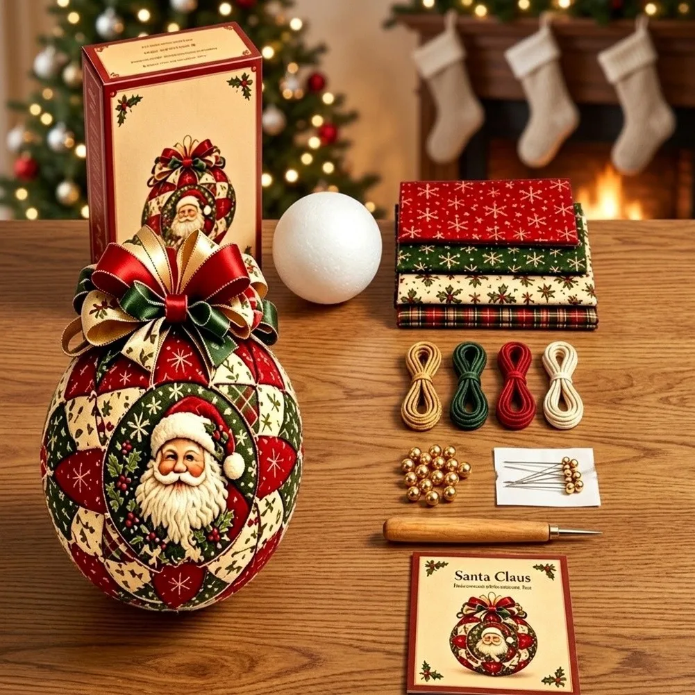DIY Christmas Classics Patchwork Ornament Kit Fabric Santa For Claus Design 17cm Colorful Handmade Craft Set For Holiday Tree