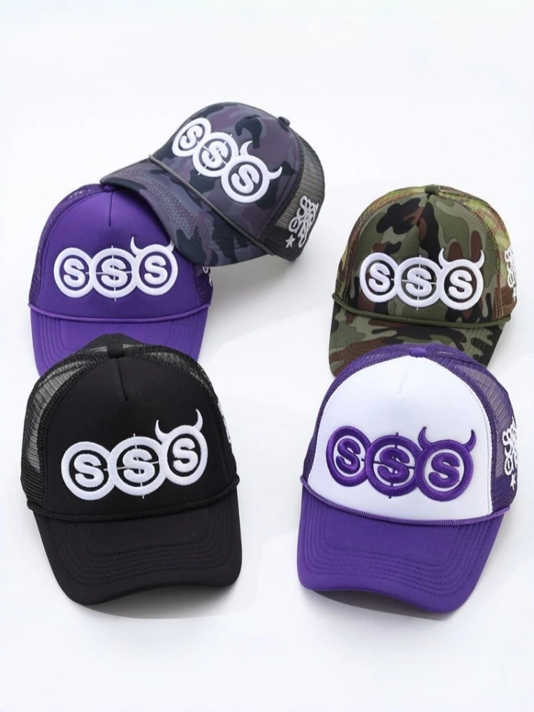 Cross-border E-commerce Style Devil Horn SSS Embroidered Sunshade Baseball Cap Men's Women's Mesh Cap Duckbill Cap