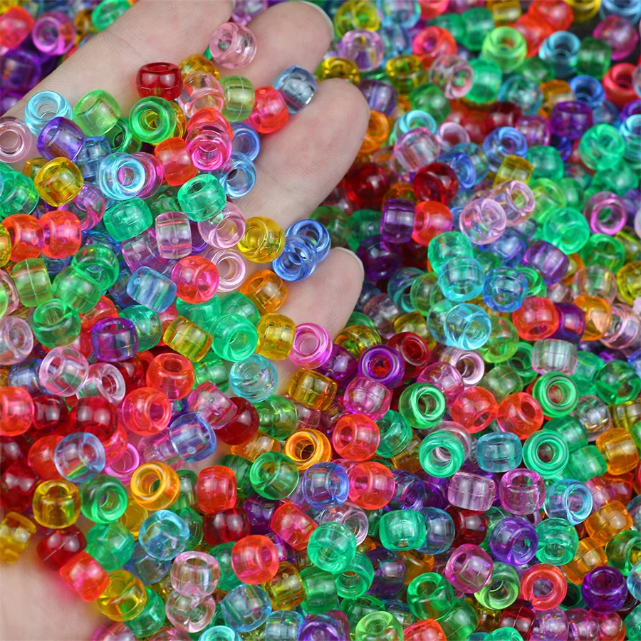 Wholesale 100-400pcs 6*9mm Colorful Transparent Large Hole Pony Spacer Beads For Jewelry Making Bracelet Necklace Diy Accessorie