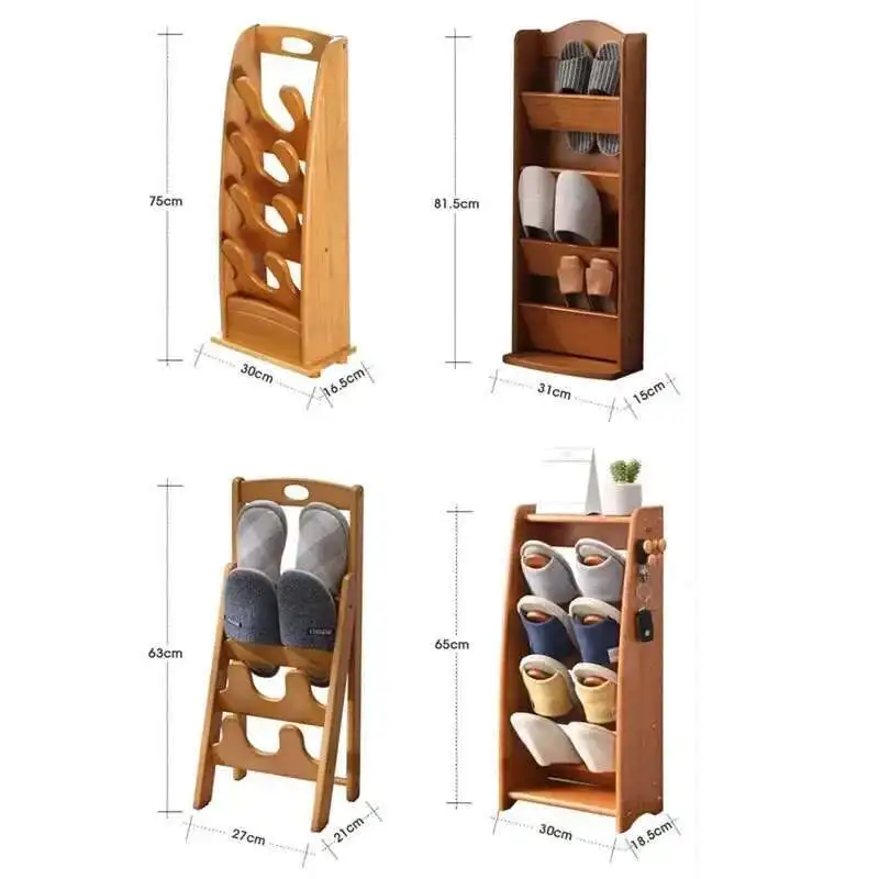

Solid Wood Slippers Rack Door Simple Multi-layer Shoe Cabinet Household Space-saving Dust-proof Storage Shelf Spice Organizer