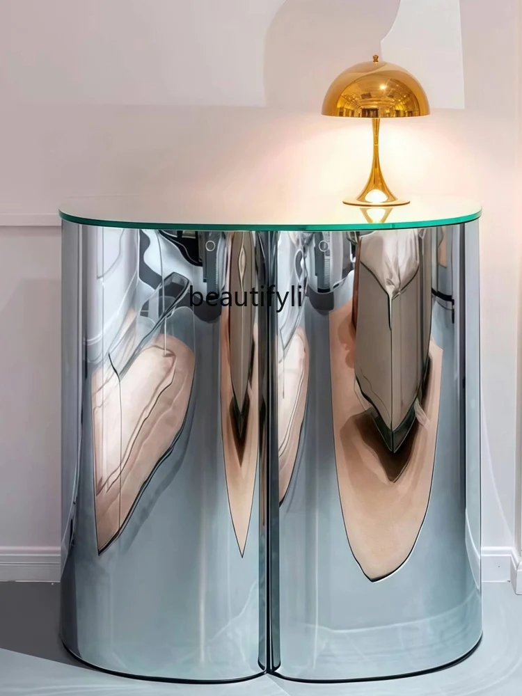 

Italian minimalist glass entrance table, living room, household storage locker, side cabinet