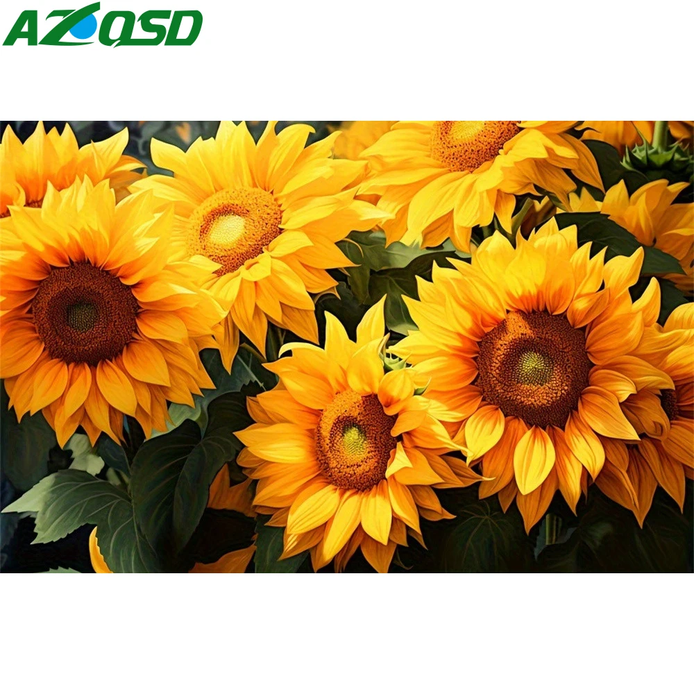 AZQSD Diamond Painting Sunflower Flower Cross Stitch Embroidery Floral Mosaic Full Square/Round Drill Picture Rhinestones Gift