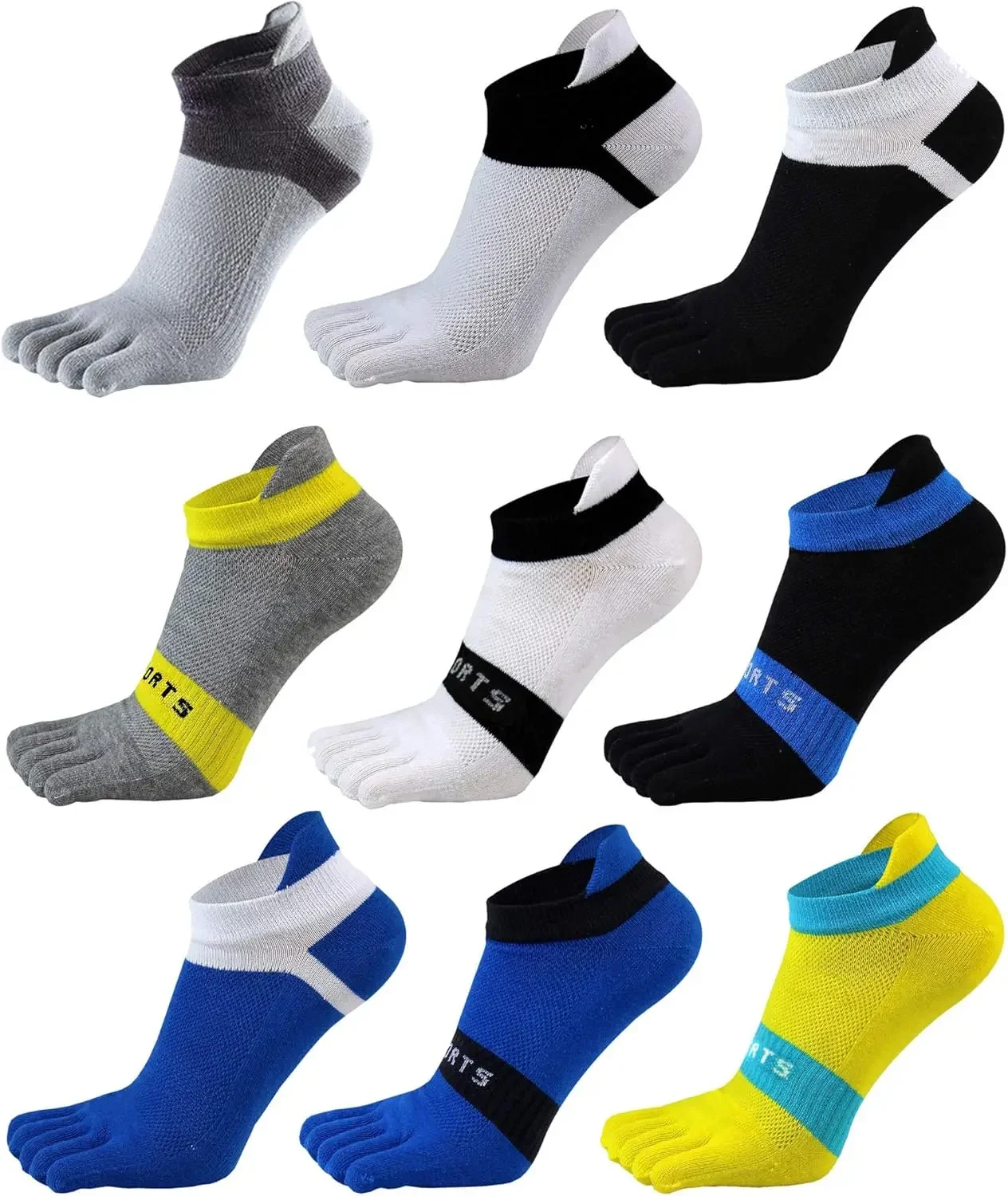 

Men Toe Socks No Show Cotton Low Cut Athletic Running 5 Finger Wicking 9 Pack