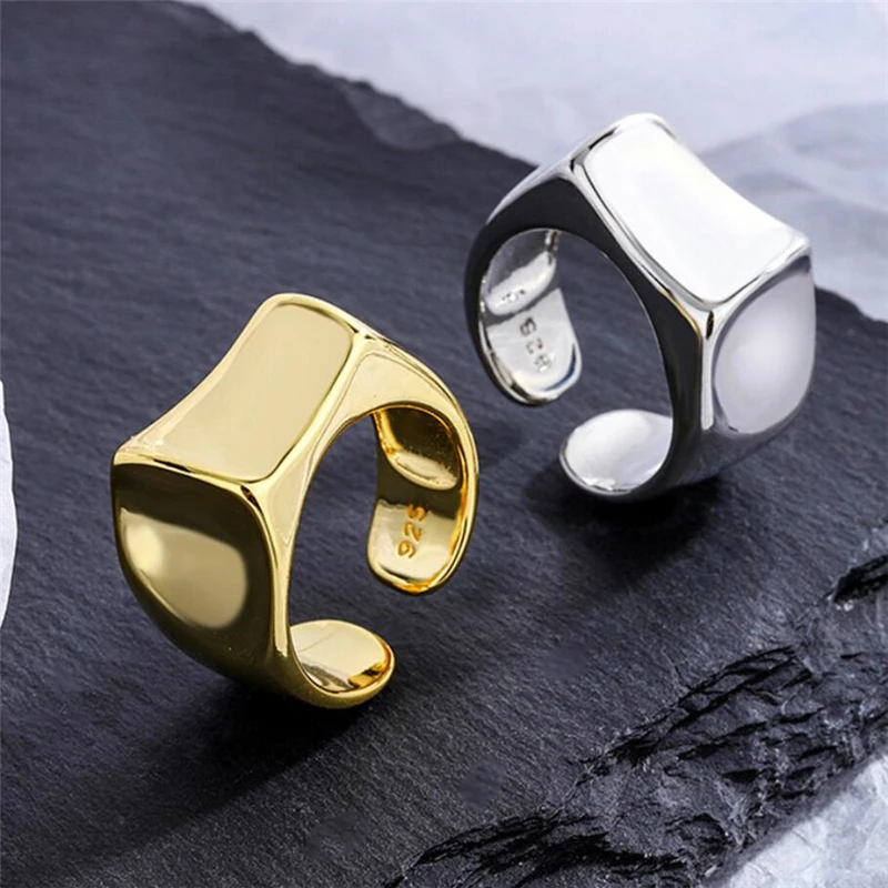Sole Memory Smooth Shiny Cool Geometric 925 Sterling Silver Female Resizable Opening Rings RI924