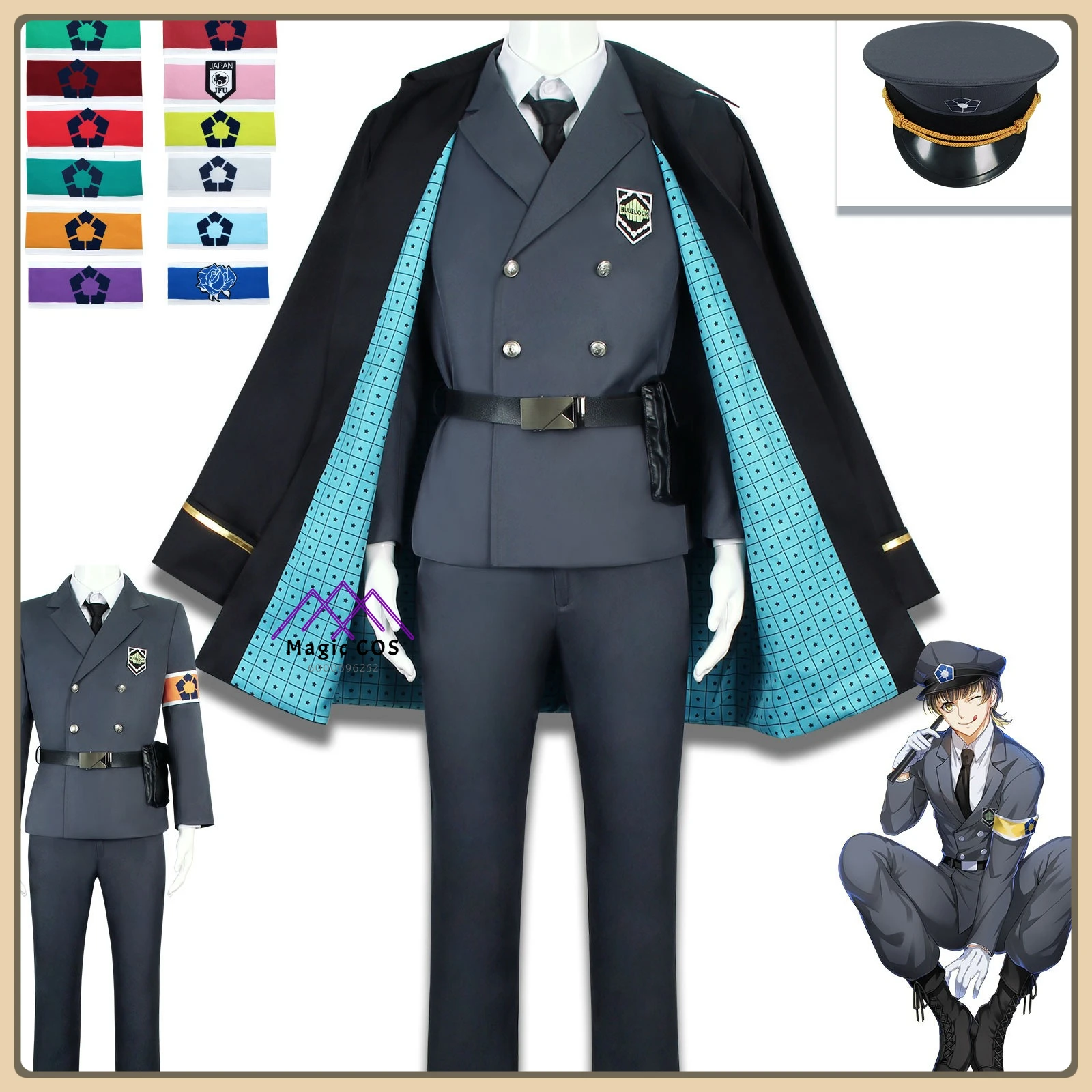 

Popular anime blue prison cos suit bee music back guard suit jesse thousand cut leopard horse High quality cosplay blue prison