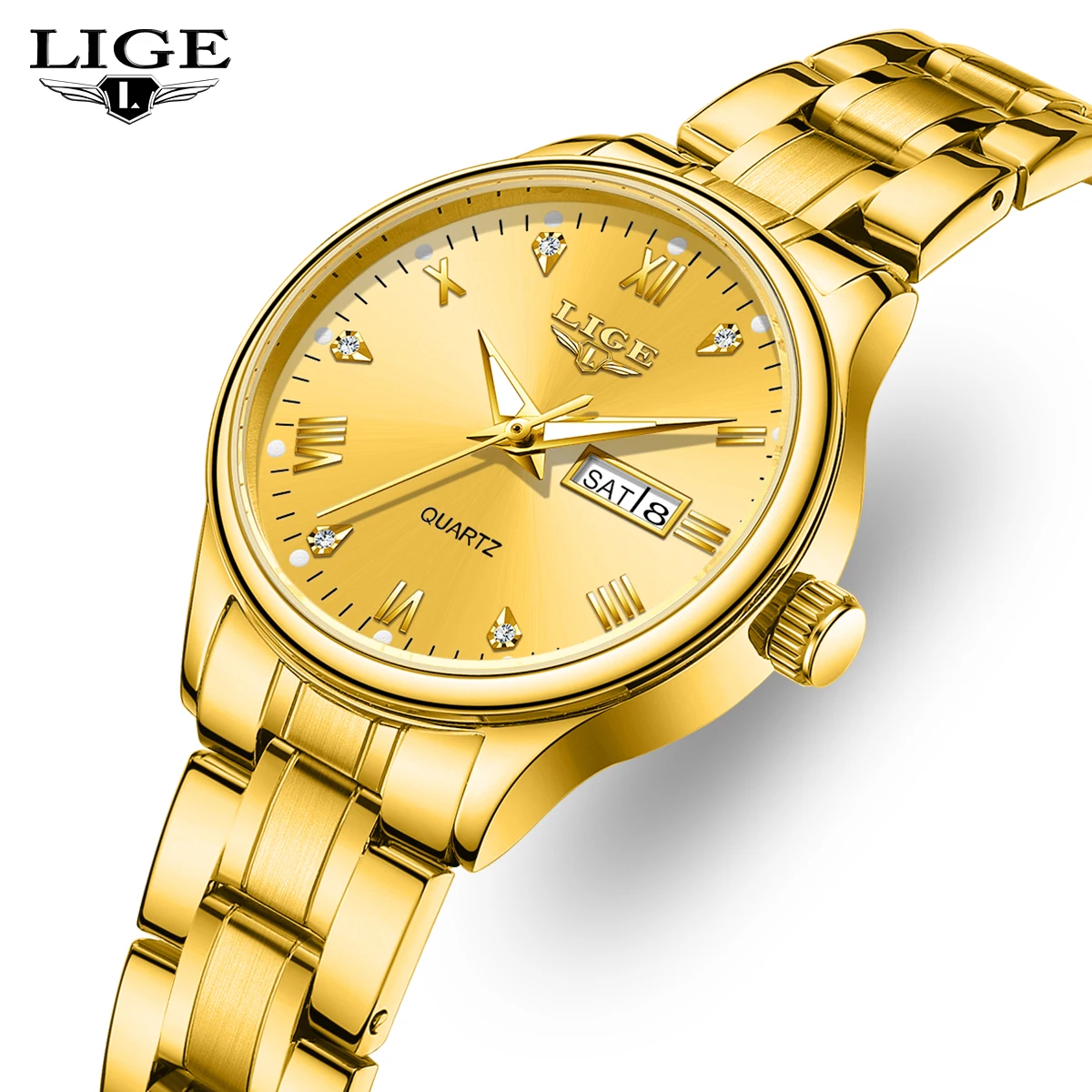 LIGE Women Wrist Watch Original Watches for Ladies Waterproof Stainless Steel Luxury Quartz Woman Wristwatch Gold Reloj Hombre