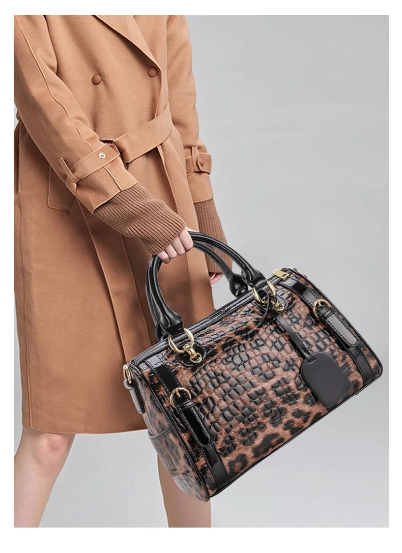 Echte Leder-Damentasche mit Leopardenmuster 2026 Neuer Stil, Strukturierte Rindsleder-Handtasche, Große Kapazität Schulter- & Umhängetasche – Detail 3