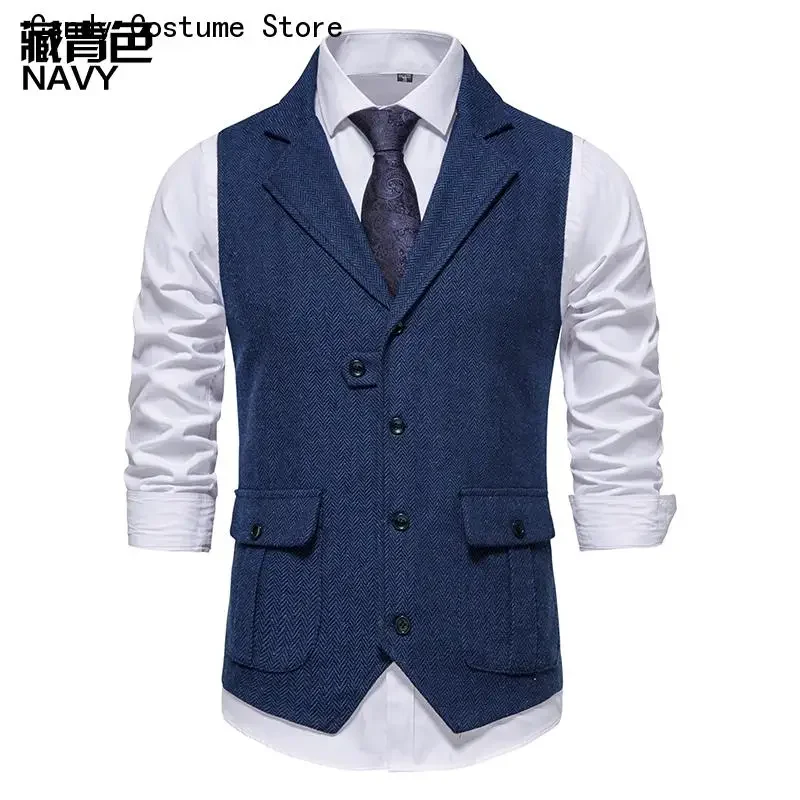 Men's Vintage Brown Vest Spring New Single breasted Suit Vest Brand Formal Coat Turn-down Collar Dress Tuxedo