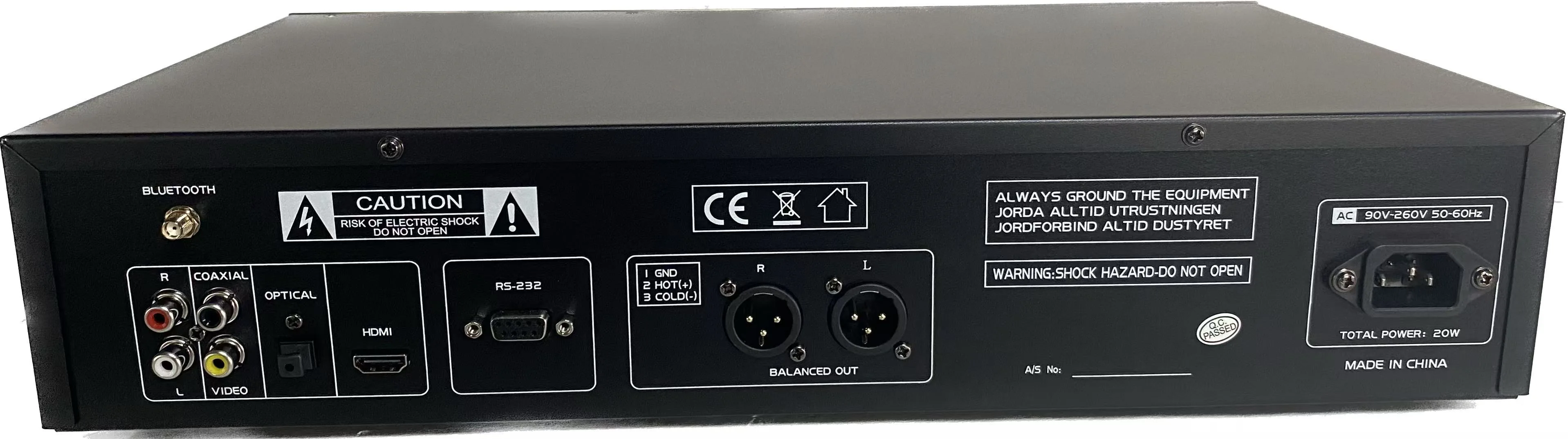 Professional 2U Rack DVD Player - Bluetooth 5.2, HDMI Output, Karaoke Pitch Control, H.264 Support, 4.3