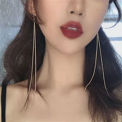 Simple Long Tassel Earrings Fashion Gold Color Metal Thin Chain Stud Earrings For Women Trendy Elegant Jewelry Accessories