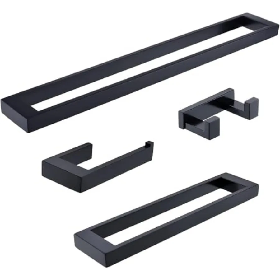 

Bathroom Hardware Accessories Set Matte Black 4-Piece Towel Bar Set 304 Stainless Steel Wall Mounted Bath Towel Rack Set 24 Inc