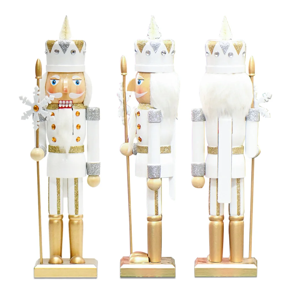 36CM 1Pcs Nutcracker gold snowflake walnut soldier solid wood Christmas decoration home living room tabletop crafts