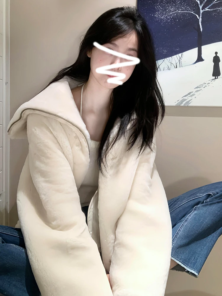 

White Thiened Lamb Fur Jaet Women's Spring Autumn New Korean Sle Lazy High-End Sensation ort Coat Sweet Sle Loose Fit
