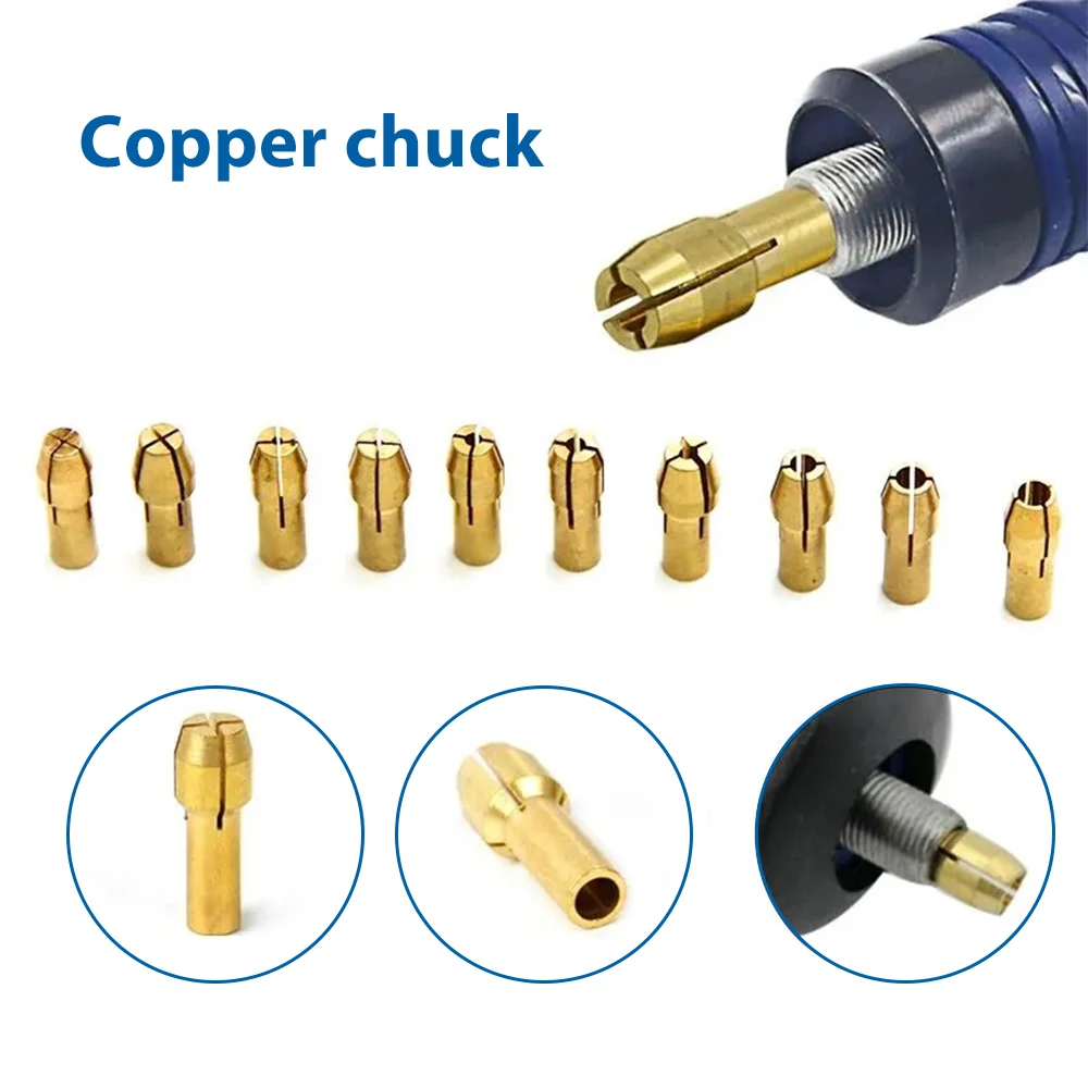 Mini Drill Chuck Set 11-Piece – Brass Chucks & Silver Nuts for Electric Grinding Tools and Drill Bits LK-AA398