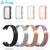 Metal Strap For Huawei Band 8 9 10 Bracelet With Soft TPU Case Screen Protector Replacement Milanese Magnetic Loop Watchband