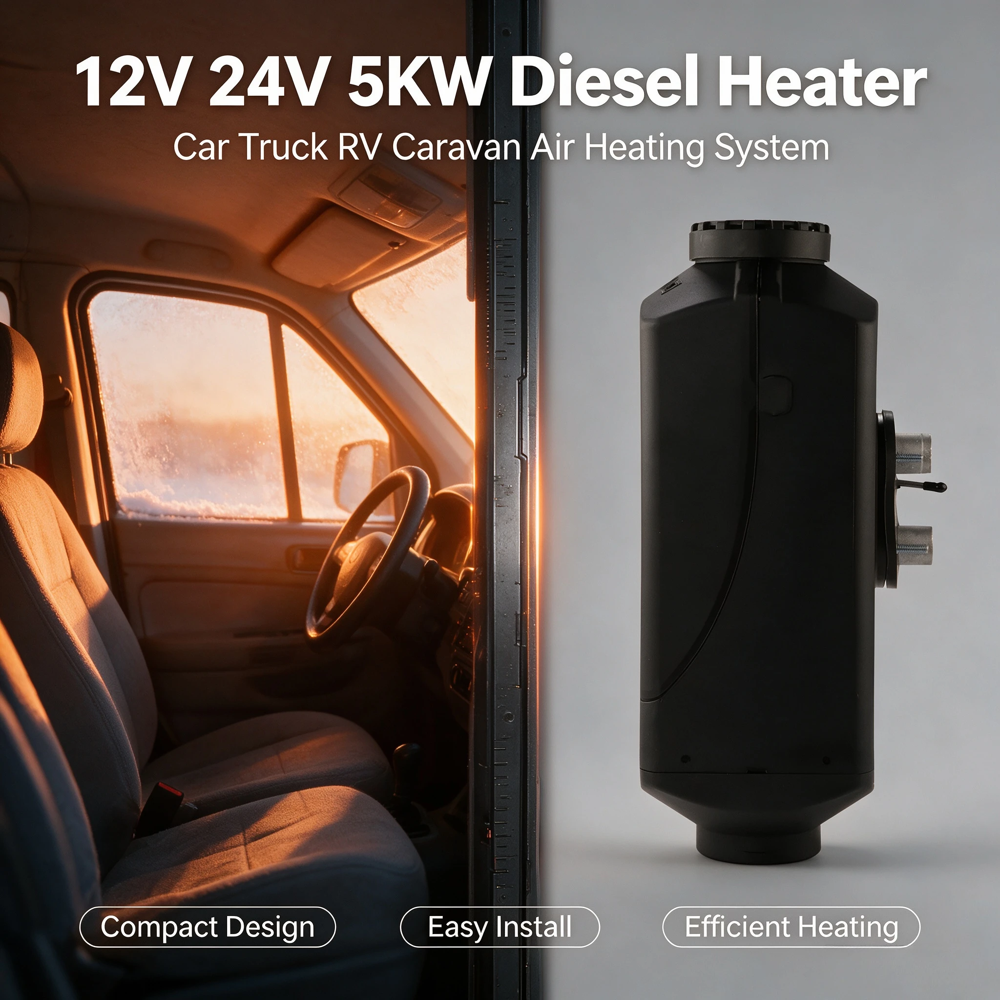 Easy Install 5KW 12V 24V Car Diesel Air Parking Heater Low Noise Full Heater Kit for Truck RV Bus Trailer Camper Boat Use