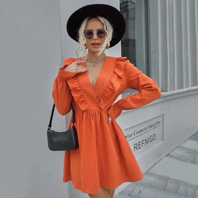 

YQ1-2026Spring and Summer New High-End Elegant Commuting Hepburn Style Lady Woven Long SleeveVSolid Color Collared Dress
