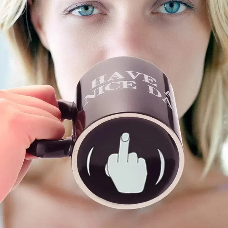 Ceramic Coffee Breakfast Cup Household Cartoon Vertical Middle Finger Cup Kitchen Creative Funny Mug with Handle Christmas Gifts