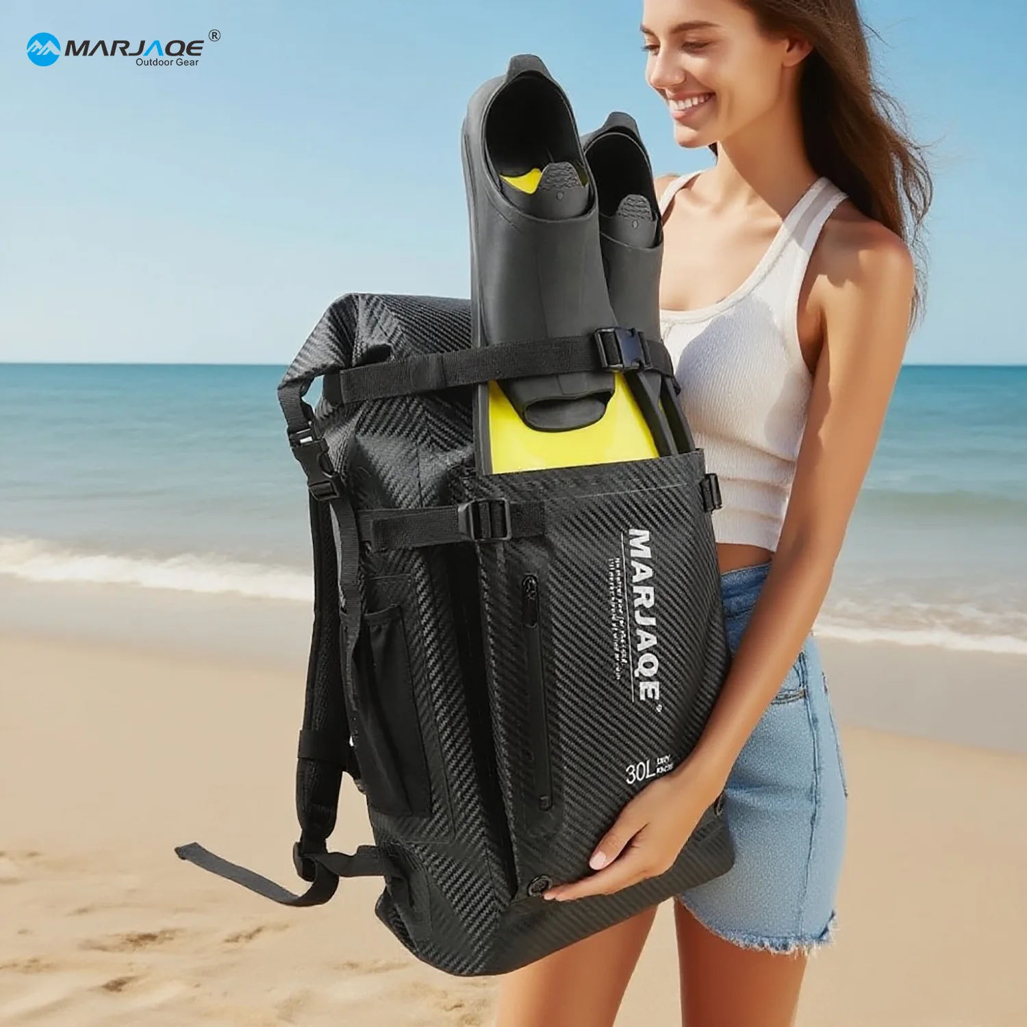 30L Waterproof Dry Backpack Floating Diving & Snorkeling Bag for Swim Gear, Fins, Wetsuit - Ideal for Kayak, Raft, Beach