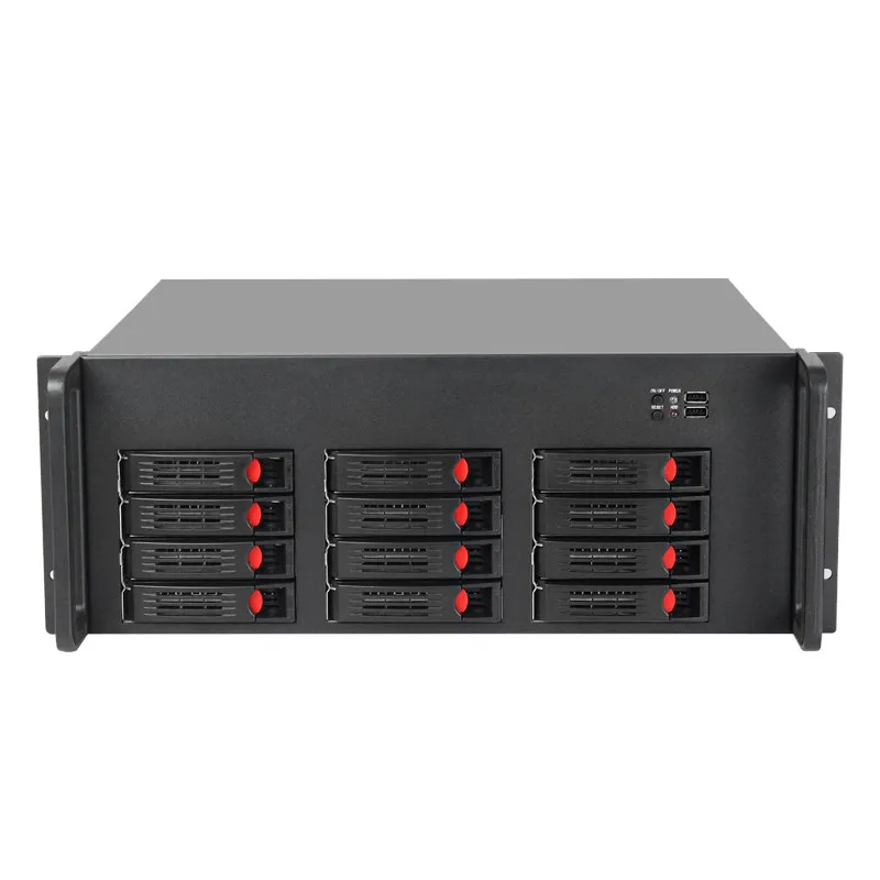 4U 320mm Short Rackmount NAS Chassis, 12 Hot-Swap Bays, ATX Motherboard for Multi-Disk Storage