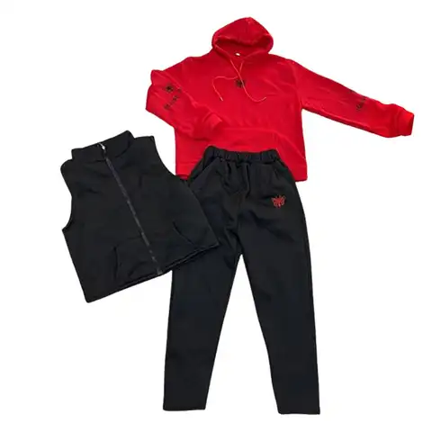 Jacka, huvtröja, byxor, set med damkläder, vardagskläder, tredelad kostym, vinterträningsset med broderad huva, vadderad rock, resår 6 best sales 3-delad träningsoverall - №5