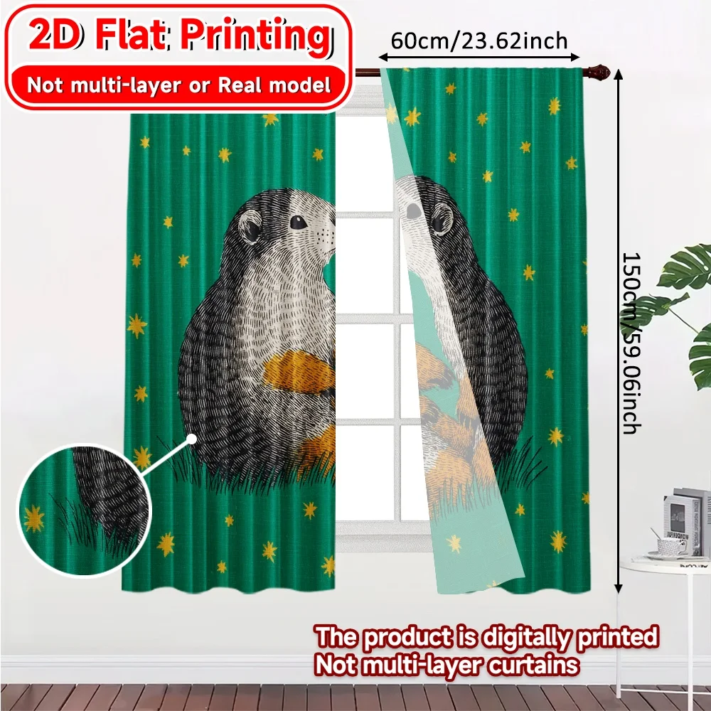 2D Flat Printing,2pcs Marmot Dance Chic Print Curtains Versatile Polyester Curtains Room Decor Perfect for Bedroom & Various