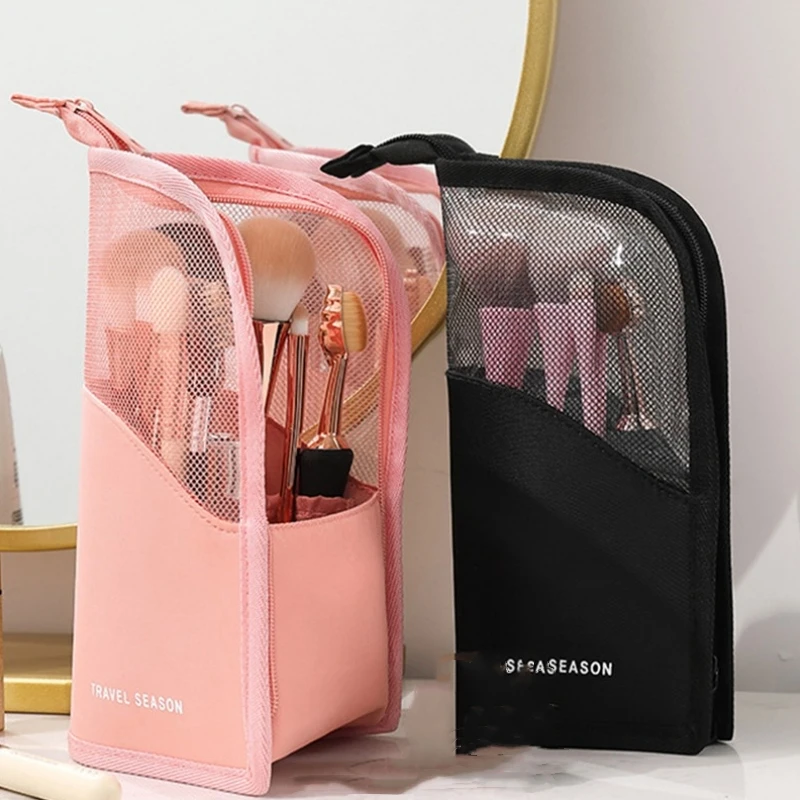Women Fashion Cosmetic Bag Makeup Brush Case Holder Travel Waterproof Cosmetic Bag Stand-up Foldable Makeup Cup with Zipper