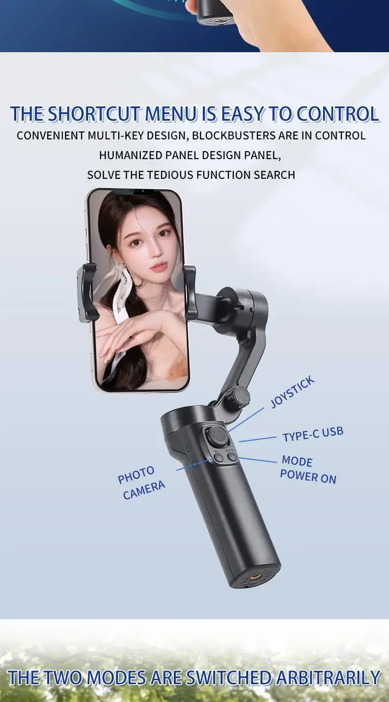 Original Foldable 3-Axis Selfie Stick Smartphone Handheld Gimbal Phone Stabilizer Phone Gimbal Anti-shake Custom Phone Tripods