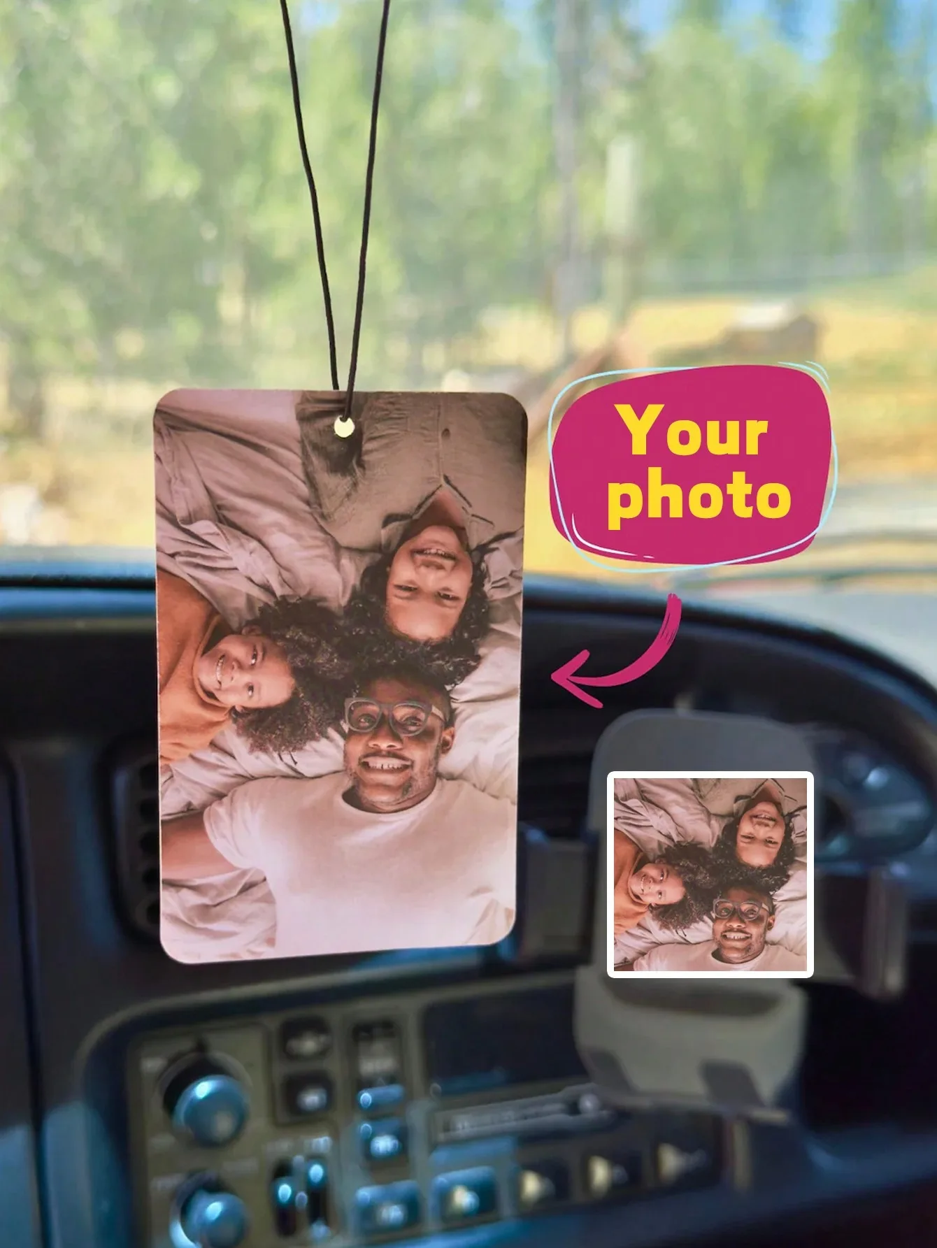 Custom Photo Acrylic Car Hanging Ornament，Personalized Rearview Mirror Pendant Couple Family Pet Photo， Valentine Gift
