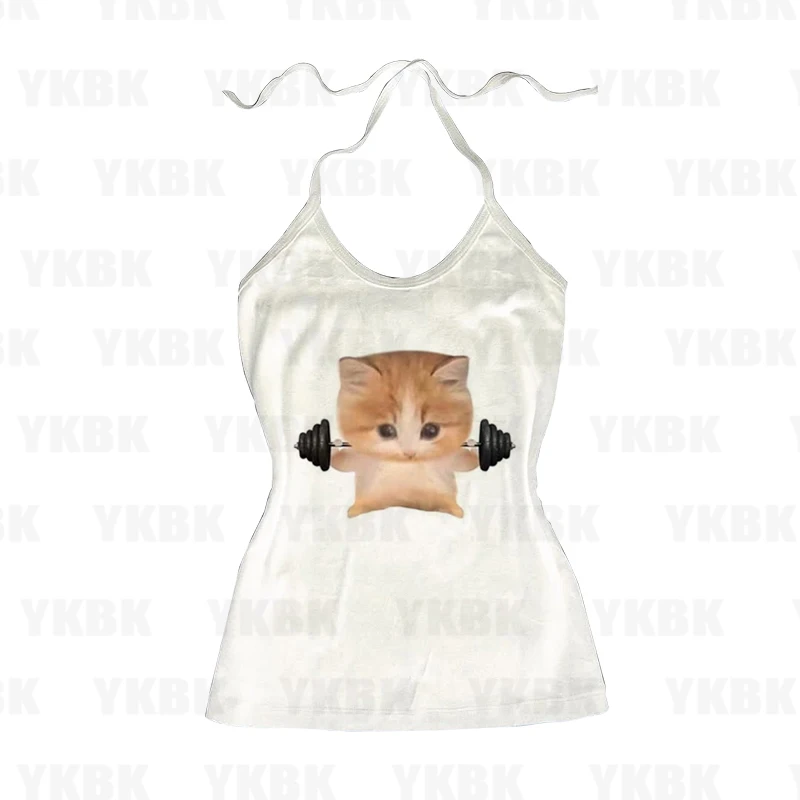 Summer Harajuku Fashion Graphic T Shirts Y2k Tops Tops Cat meme Print Women High Street Oversized Streetwear Vintage Tee Gothic