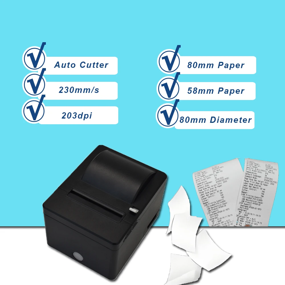

Беспроводные Bluetooth термопринтеры штрих-кодов чеков для малого бизнеса 80 мм машина для печати купюр с автоматическим резаком
