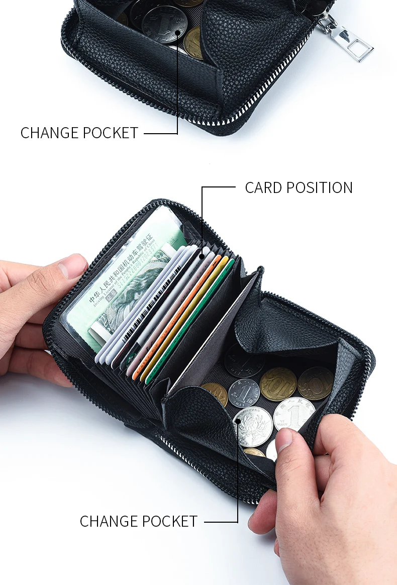 Women's Zipper Purse Short Lychee Pattern Fashion Multi-Card Slot ID Card Holder Coin Zipper Purse For Women