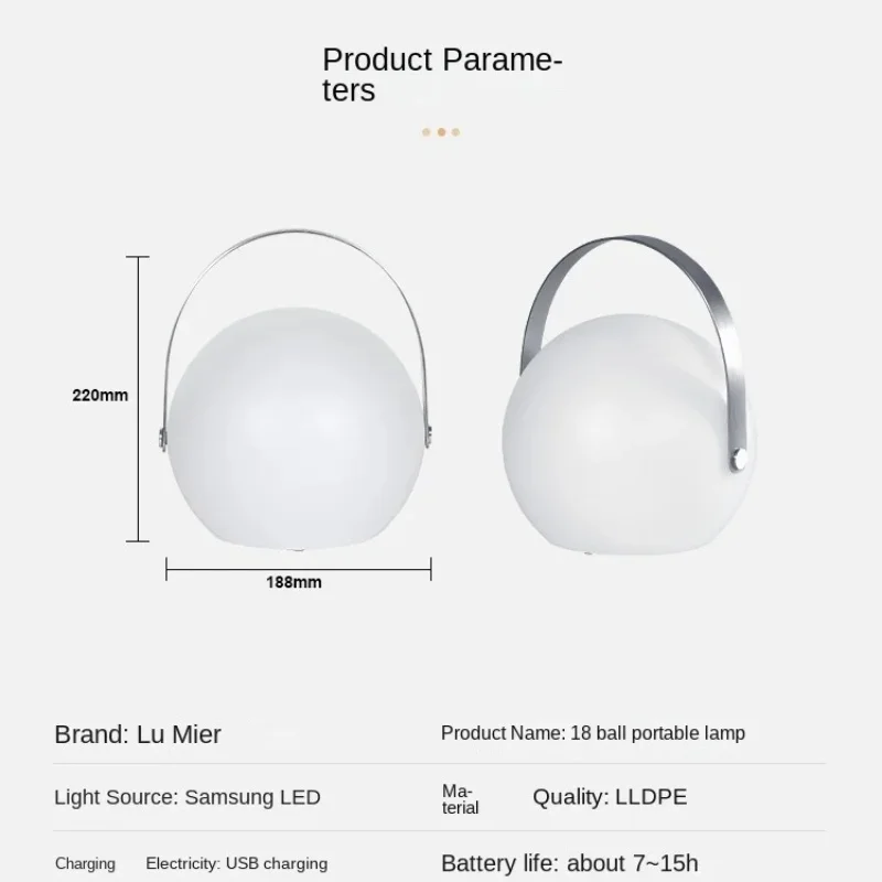 Lampe à main d'ambiance LED extérieure créative, boule portable, cadeau de lustre simple, personnalisé, développements de chambre à coucher, veilleuse en frêne